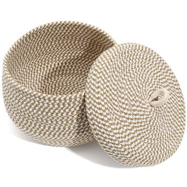 Sparsain Round Basket with Lid Decorative Basket Organization Basket Cotton Rope Lid Basket
