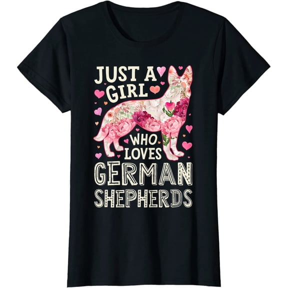 German Shepherd Just A Girl Who Loves Dog Flower Floral T-Shirt