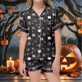 thumbnail image 2 of MEZZALL Girls Cartoon Cats Print Satin Pajamas Sets Short Sleeve Lapel Button Down Tops & Shorts 2 Piece Kids Sleepwear Cozy Nightwear, 2 of 6