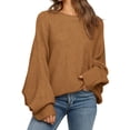 thumbnail image 2 of Autumn Winter Women's Solid Color Oversized Round Neck Bat Sleeve Loose Sweater Casual Top, 2 of 4