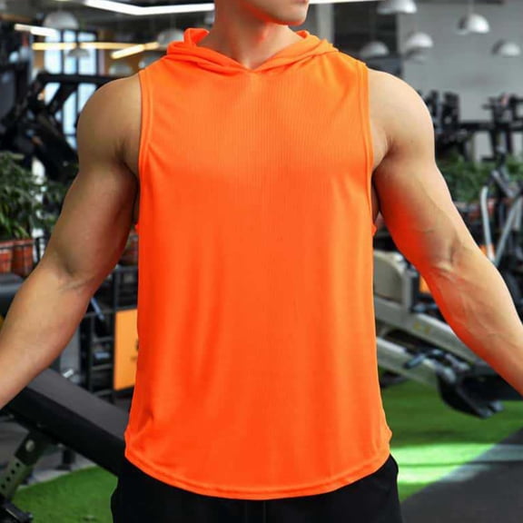 Dxzfnsa Mens Tank Tops Men's Plus Size Casual Sleeveless Hoodie Tops Summer Lightweight Solid Color Muscle Tees Quick Dry Workout Tank Tops