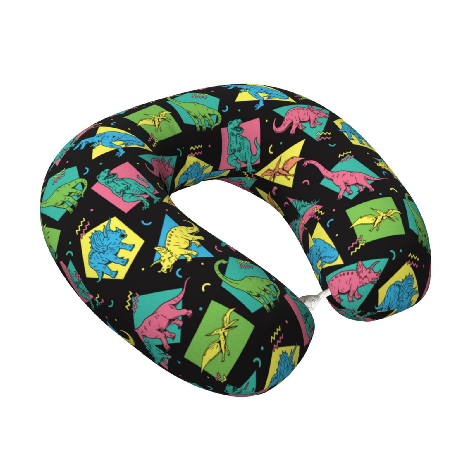Xecao Geometric Dinosaur Print Memory Foam Cervical Neck Pillow Versatile U-Shaped Pillows for Home,Office,Camping,Travelling,Soft Washable Cover