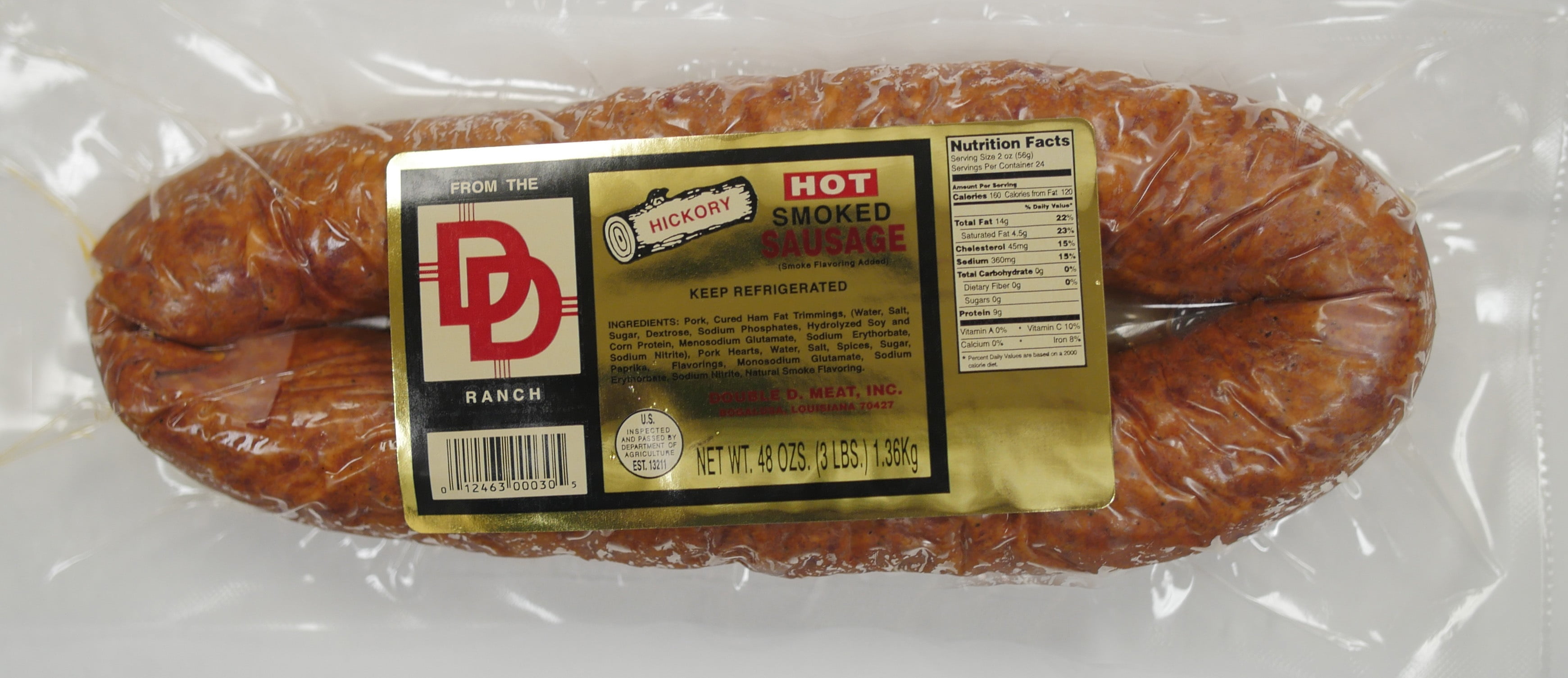 Double D Hot Smoked Sausage, 16 Oz.