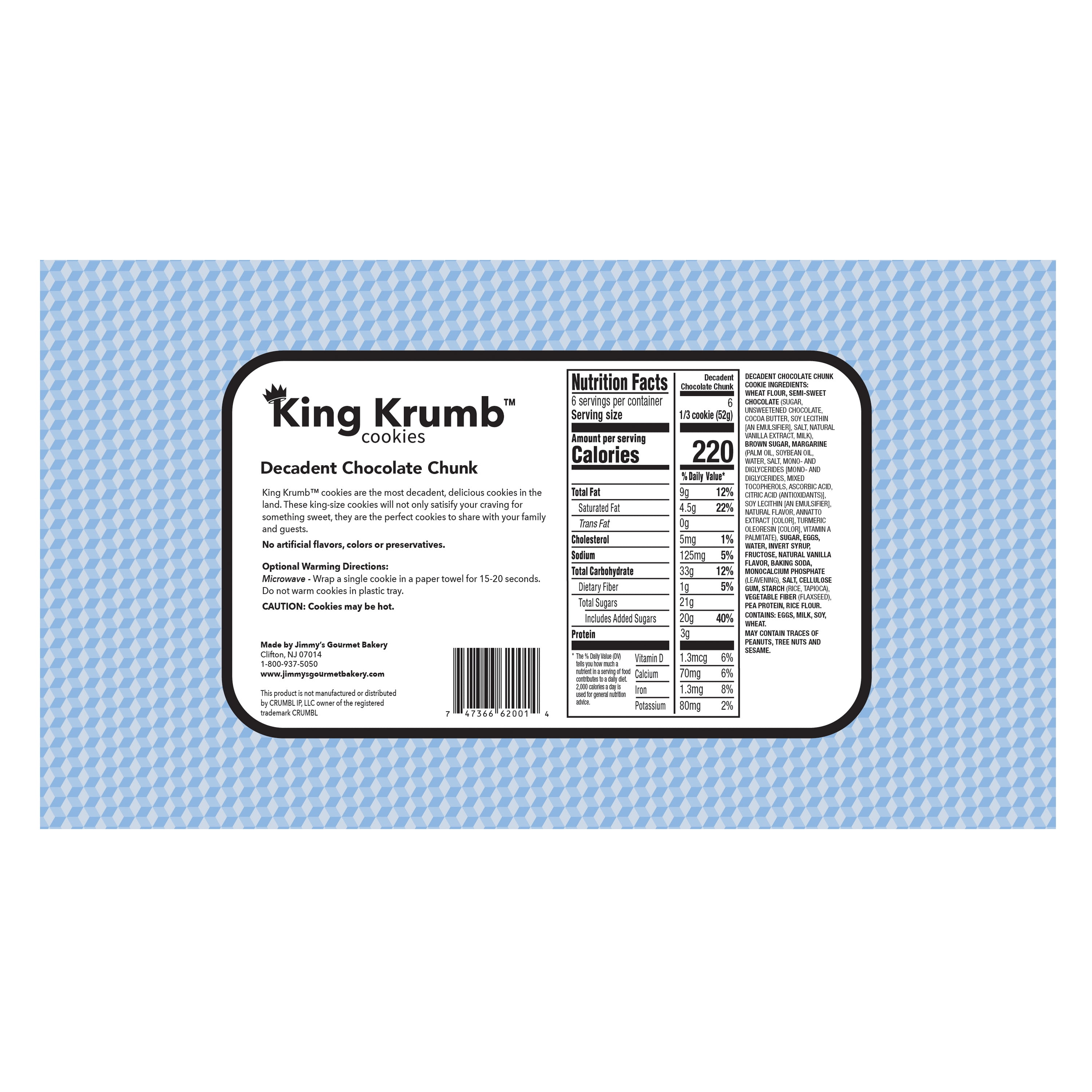 King Krumb Decadent Chocolate Chunk Bakery Cookies, 11oz, 2 Count, Ready to Eat, Baked