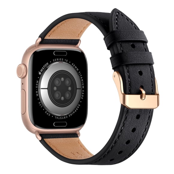 Bestig Bandas De Cuero Compatibles Con Apple Watch Band 38 Mm, 40 Mm, 41 Mm, 42 Mm (Serie 10 11) Para Mujeres Y Hombres Correa De Pulsera Para Iwatch Se3/2/1 Y Series 9 8 7 6 5 4 3 2 1 (Negro+Oro Rosa