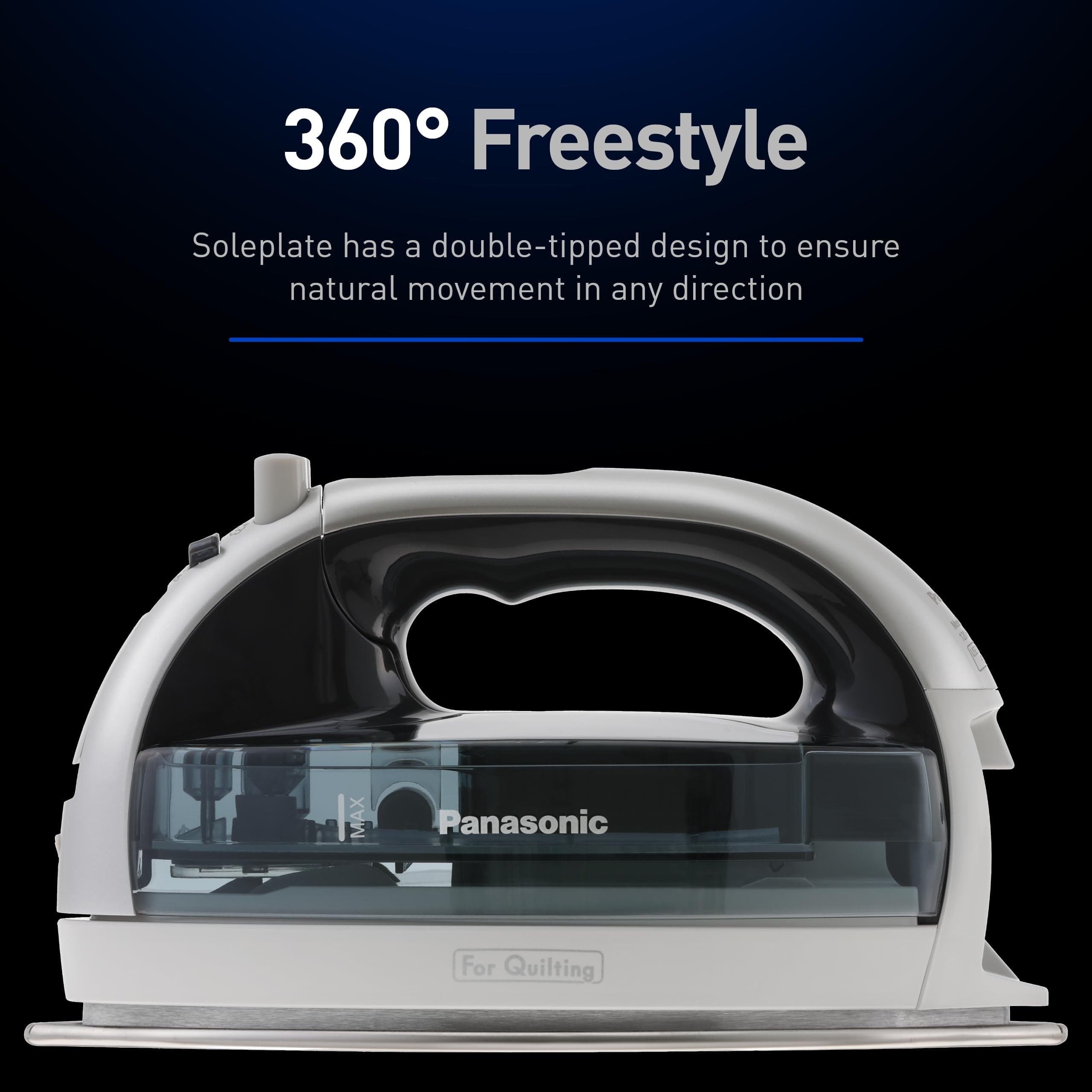 Panasonic Cordless Iron, Portable 360-Degree Freestyle Dry/Steam Iron with Precision Tips and Stainless Steel Soleplate, Anti-Calc and Anti-Drip, Power Base and Carrying/Storage - NI-QL1100L (Silver)