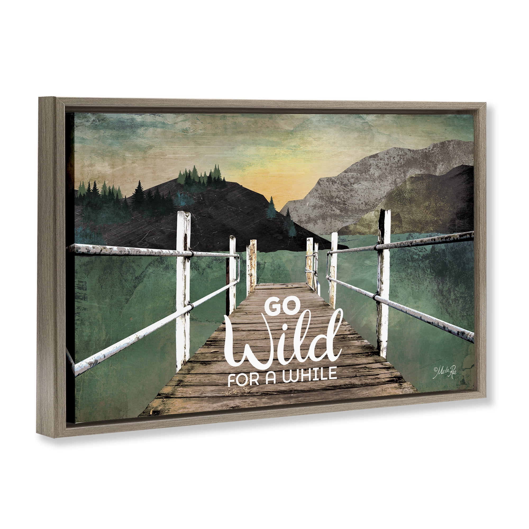 Stupell Industries Go Wild Rustic Phrase Landscape Painting Brown Floater Framed Canvas Art Print Wall Art, 31 x 21
