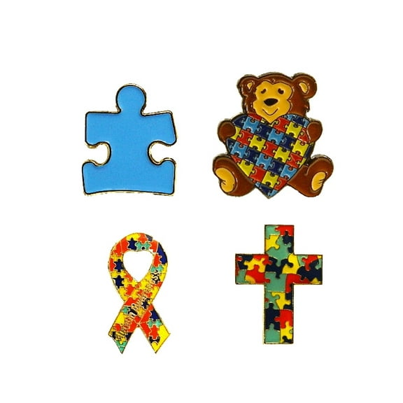 4 Piece Set Autism Awareness Heart Colorful Puzzle Pieces Lapel Hat Pins 4P002