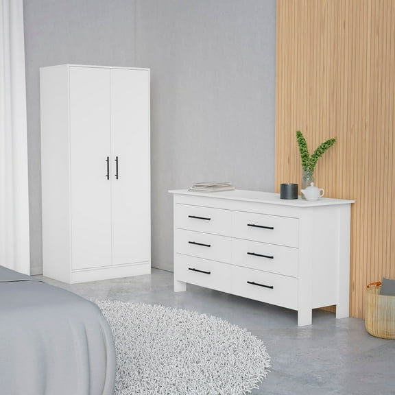 Newboti Furniture Canaan 2-Piece Bedroom Set, Armoire   Dresser, White 0025