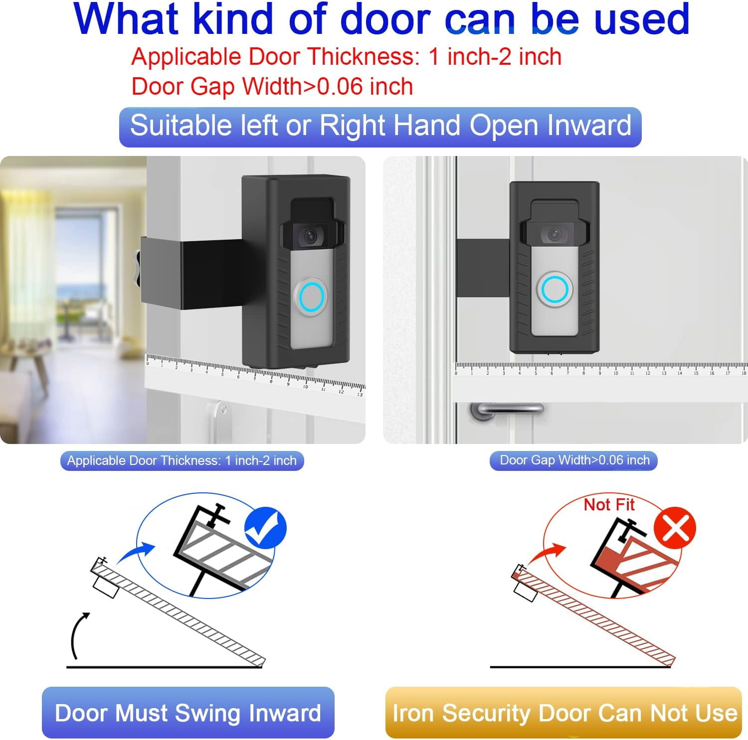 Anti-Theft Doorbell Door Mount,No-Drill Mounting Bracket for Video Doorbell Cover Holder Not Block Doorbell Sensor