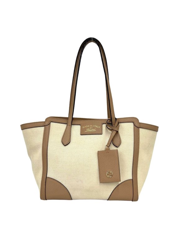 Pre-Owned GUCCI Swing Logo Canvas Leather Tote Bag Semi Shoulder Beige Brown 71733