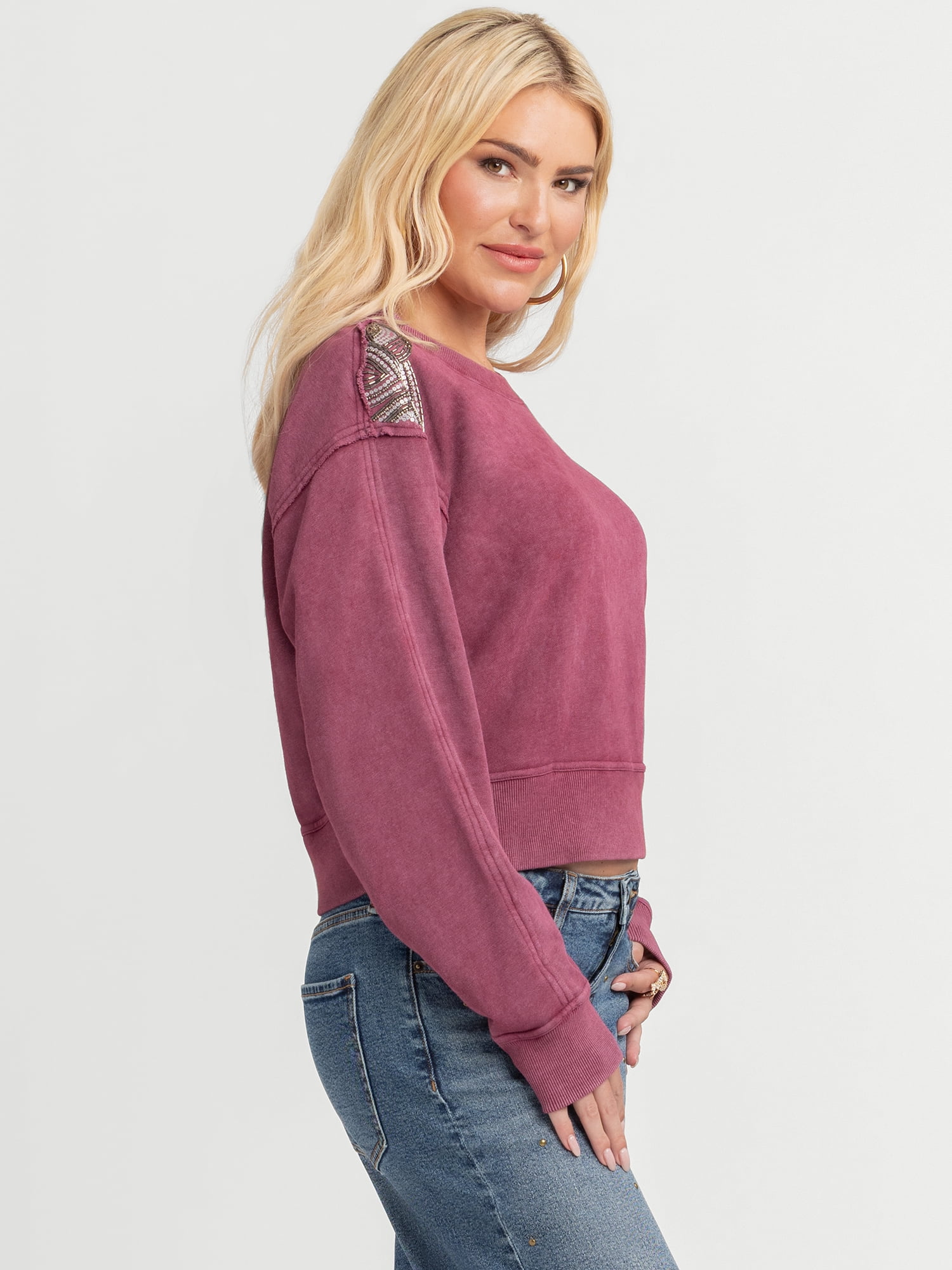 Jessica Simpson Women's Merril Embellished Crewneck Pullover Top, Sizes XS-XL