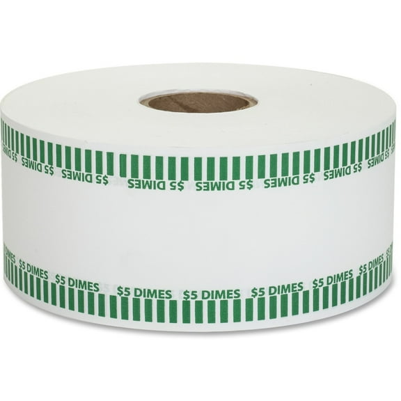 PAP-R Color-coded Coin Machine Wrappers - 1000 ft Length - 1900 Wrap(s)Total $5.0 in 50 Coins of 10¢ Denomination - 15 lb Paper Weight - Kraft - Green, White | Bundle of 5 Rolls