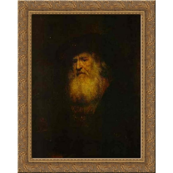 Portrait of a Bearded Man in Black Beret 20x24 Gold Ornate Wood Framed Canvas Art by Rembrandt