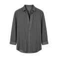 thumbnail image 4 of Men's Casual Stylish Short Sleeve Button-Up Solid Shirt Cotton Beach Shirts V-Neck Casual Button T-shirt Gray XXL, 4 of 5