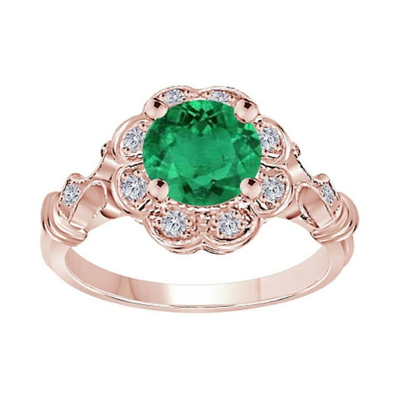 Mauli Jewels Women's 1 Carat Emerald and Halo Diamond Engagement Ring in 10K Rose Gold
