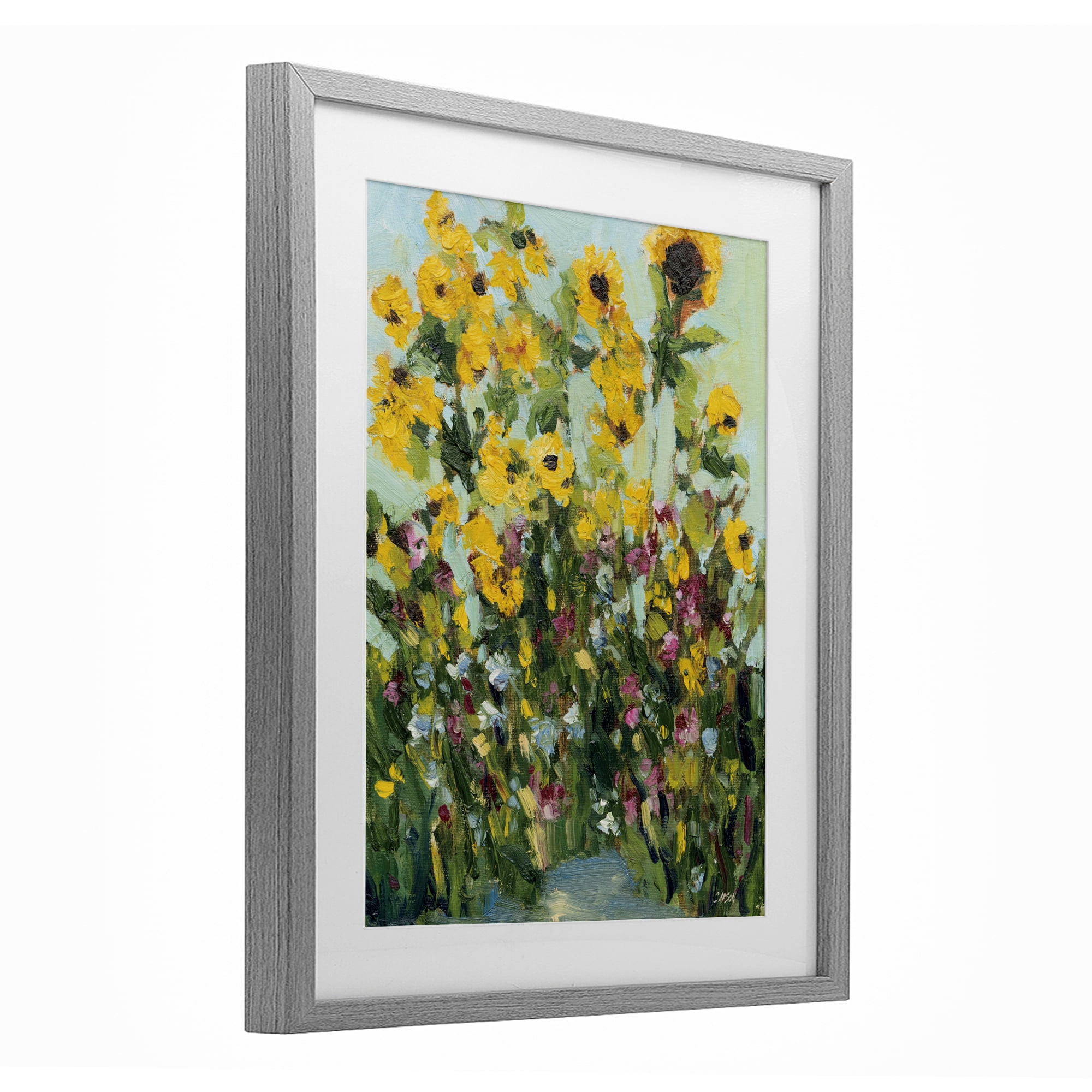 Stupell Industries Sunlit Sunflowers in Garden Gray Framed Print Under Glass, design by Carson Overstreet