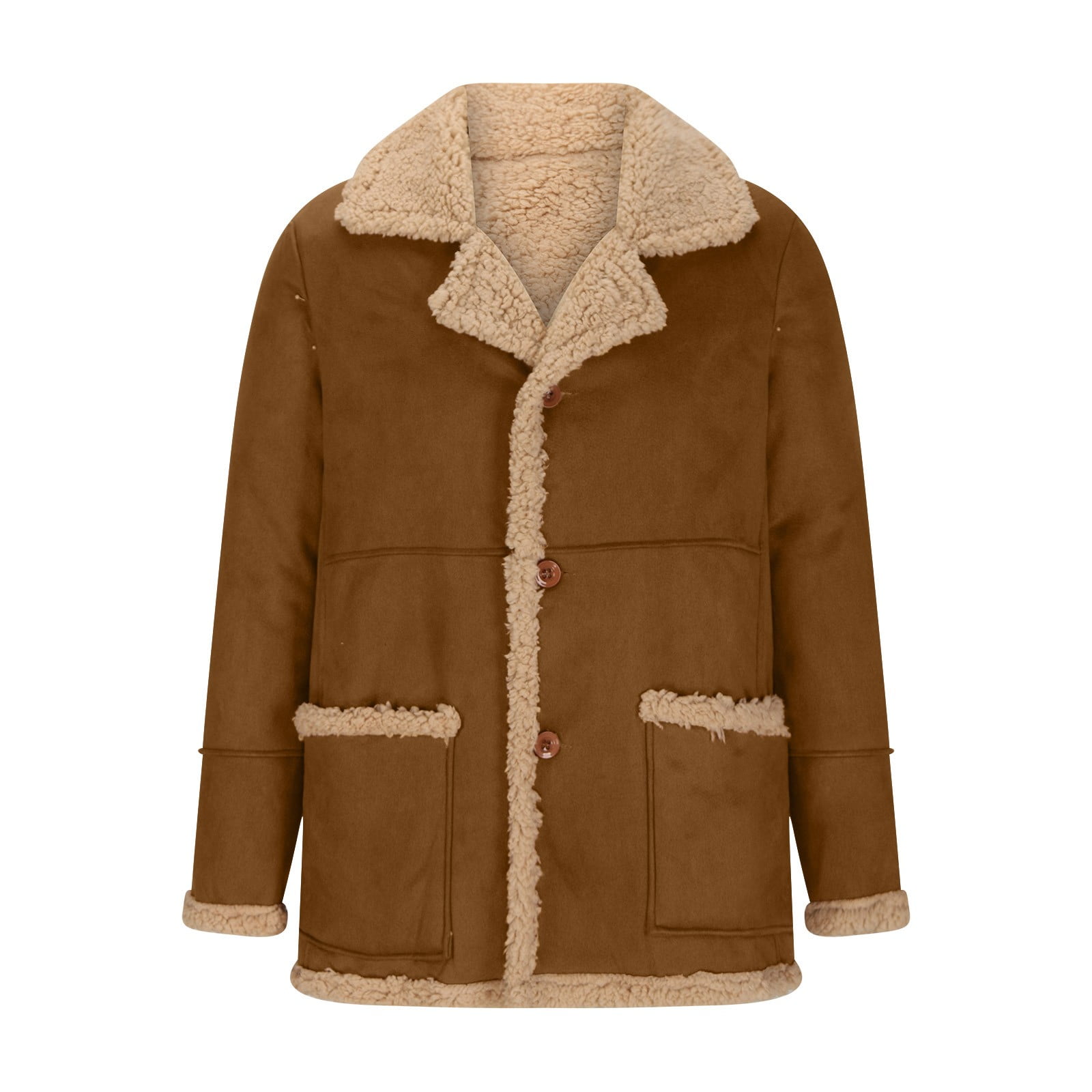 Dovford Men's Lamb Wool Bomber Coat Faux Leather Sherpa Fleece Lined Jackets Heavyweight Suede Trench-Coat