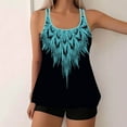 thumbnail image 2 of Wyobmus Women Modest Tankini Swimsuit Tummy Control Vintage Printed Swimwear Two Piece Bathing Suits Double Spaghetti Straps Swim Tank Top With Boyshorts D-Light Blue, 2 of 6