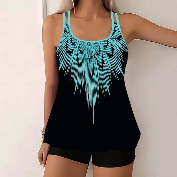 Trajes de baño tankini para mujer Trajes de baño vintage estampados para mujer Trajes de baño conservadores Traje de baño bikini con falda de playa estampada para mujer
