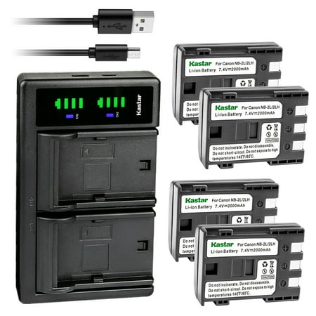 Kastar 4-Pack Battery and LTD2 USB Charger Replacement for Canon MV901 MV920 MV920i MV930 MV940 MV950 MV960 MVX20i MVX25i MVX30i MVX35i MVX40 MVX40i MVX45i MVX200 MVX200i MVX250i