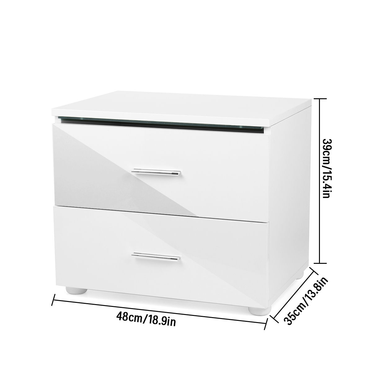 Hommpa Modern High Gloss LED Nightstand with 2 Drawers White Bedside Table with LED Light Handle Small End Side Table for Bedroom Living Room Furniture 18.9x13.8x15.4 inch - image 3 of 11
