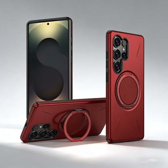 Magnetic For Samsung Galaxy S26 Ultra Phone Case,360° Rotatable Ring Kickstand,Compatible with Mag-safe,Anti-Drop Protection,Heavy Duty Shockproof Anti-Scratch Rugged Phone Case Cover,Red
