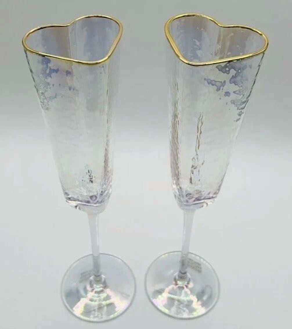 Set Of 4 David Tutera Heart Shaped Glass Champagne Flutes Glasses Valentines New