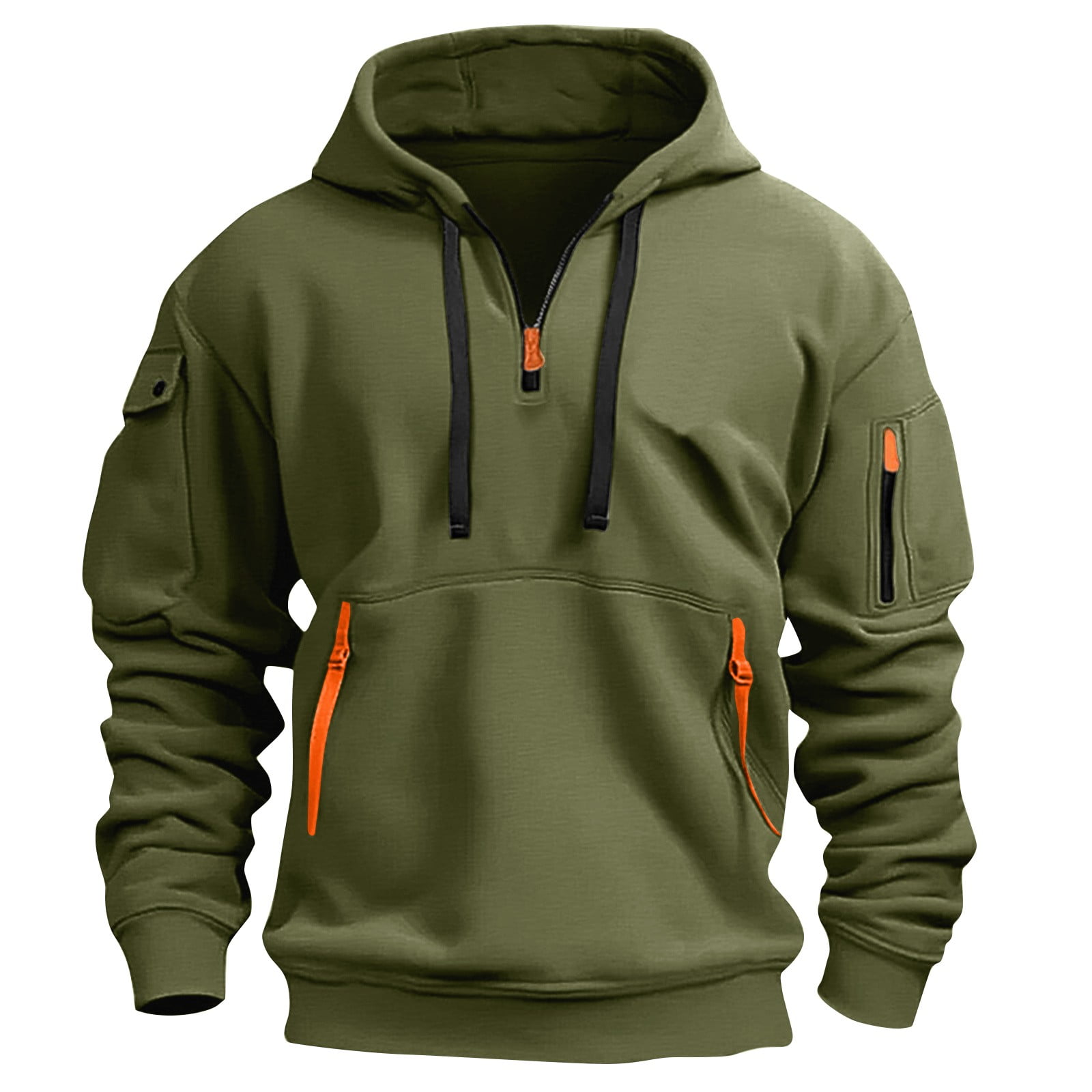 Big and Tall Hoodies for Men Quarter Zip up Tactical Pullover Fall Winter Hooded Sweatshirt with Pockets Mint Green 4XL