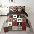 thumbnail image 3 of Feelyou Rustic Farmhouse Bear Twin Bedding Sets 7-Piece, Reindeer Moose Wildlife Bedding Comforter Set, Red Brown Square Plaid Reversible Sheet Sets, Ultra Soft Bedroom Decor, 3 of 8