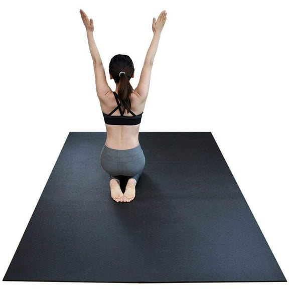 RevTime Extra Large Exercise Mat 8 x 5 feet, 1/4" Thickness, Thick & High Density Gym Mat, Black