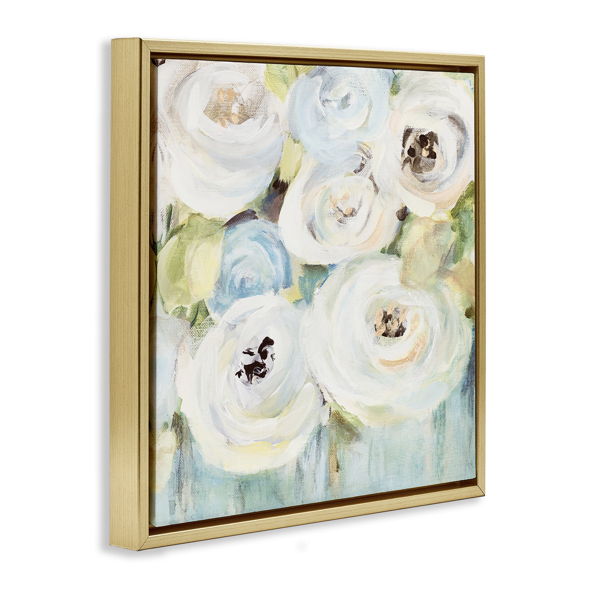 Stupell Industries White Swirling Roses Botanical & Floral Painting Gold Floater Framed Art Print Wall Art, 25 x 25
