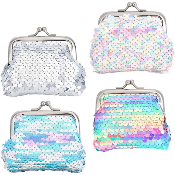 4pcs Sequin Coin Purses Mini Change Purses Cute Small Wallet with Kiss Lock Closure for Women Party Favor Creative Craft