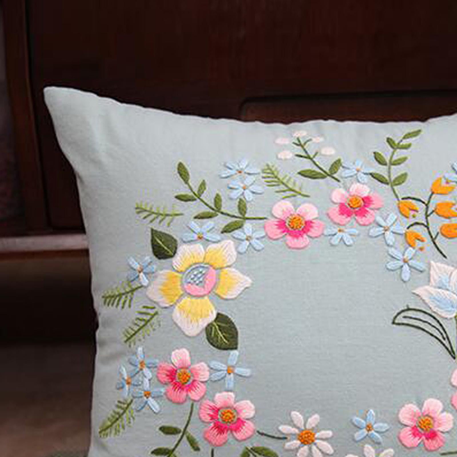 3Pieces Handmade Embroidery Pillow Covers Sewing Craft DIY Fabric Floral Pattern Home Decor Cross for Sofa Wedding Decorative