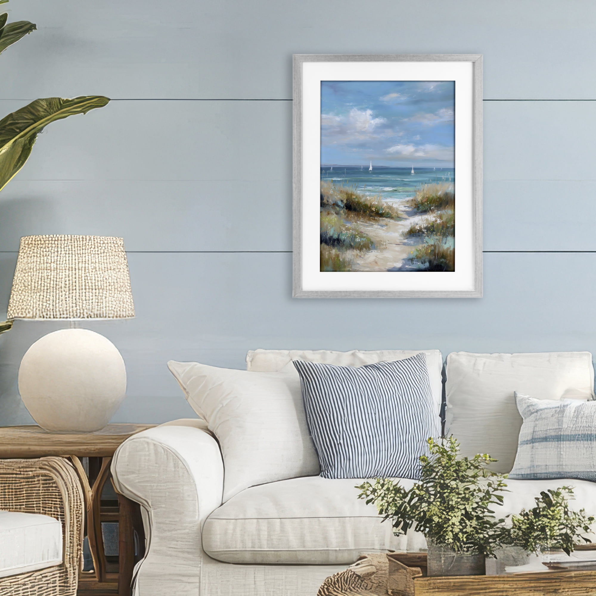 Stupell Industries Sailboat Path Impression Gray Framed Print Under Glass, design by Petal Prints Design