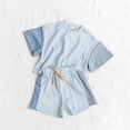 thumbnail image 2 of kpoplk Toddler Baby Girl Summer Clothes Daddys Girl Letter Short Sleeve T Shirt Tops Newborn Rolled Shorts Outfit Set 2-3 Years,Sky Blue, 2 of 4
