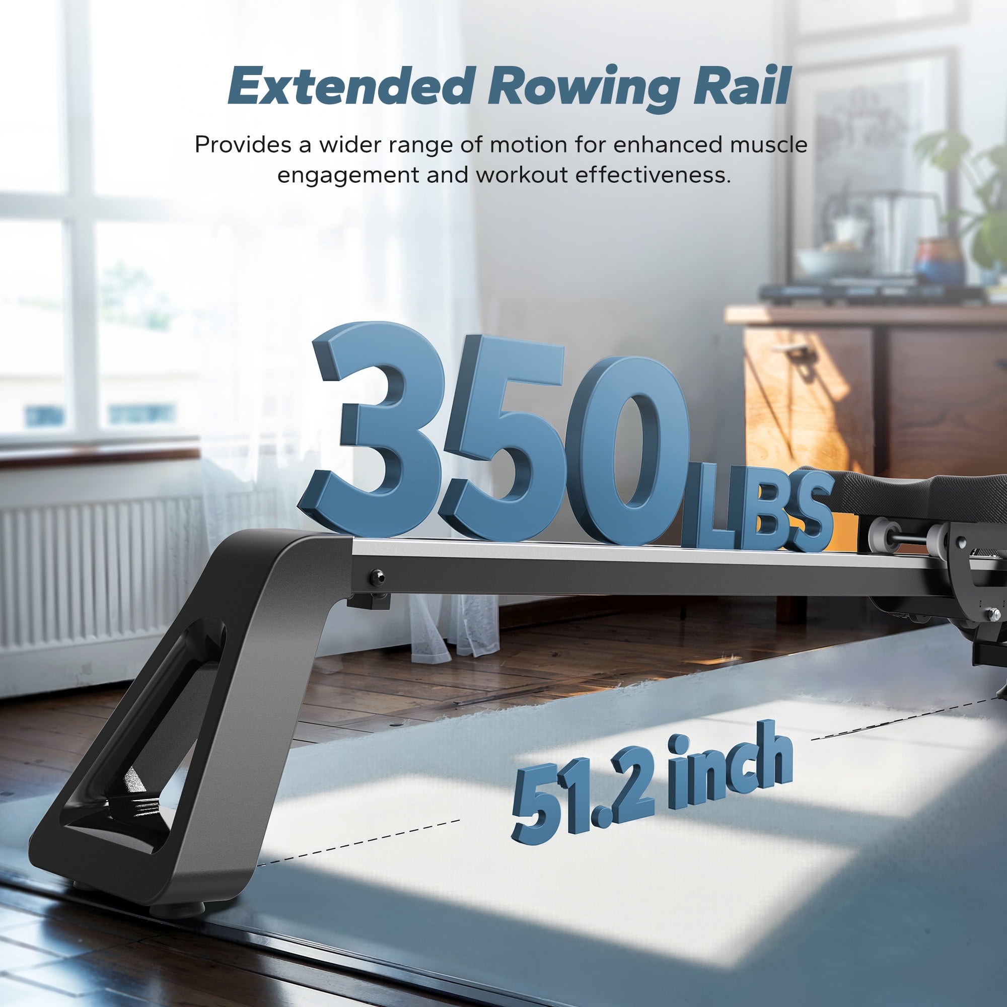 MERACH Magnetic Rowing Machines for Home, Quiet Row Machine with 51.2" Extended Rail, 16-Level Powerful Magnetic Rower and 350 LBS Weight Capacity