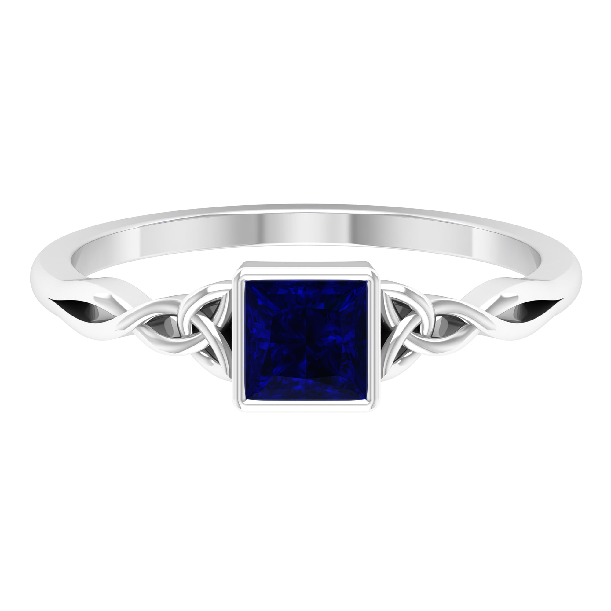 14k Yellow Gold Plated Infinity Celtic Princess Blue Sapphire w CZ Silver Ring 