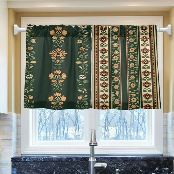 Ryvnso Retro Flower Pattern Half Curtains Sets Tier 2 Panels Short Curtain Rod Pocket 27"W x 24"L