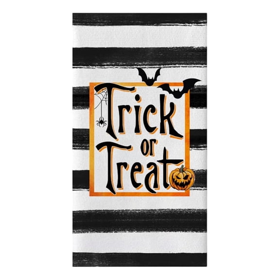 SLYNSHome Halloween Hand Towel, 40x60 cm Striped Bat Pumpkin Print Absorbent Towel, Spooky Ghost Kitchen Bathroom Decor for Holiday Home