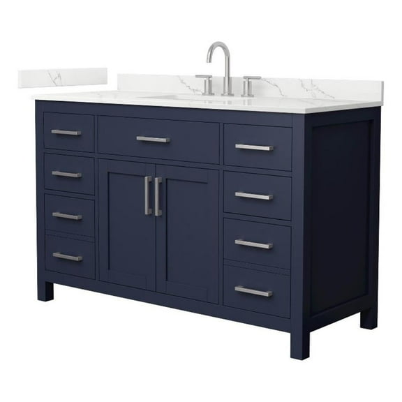 Beckett 54" Dark Blue Single Vanity & Giotto Quartz Top (3-Hole) & Nickel Trim