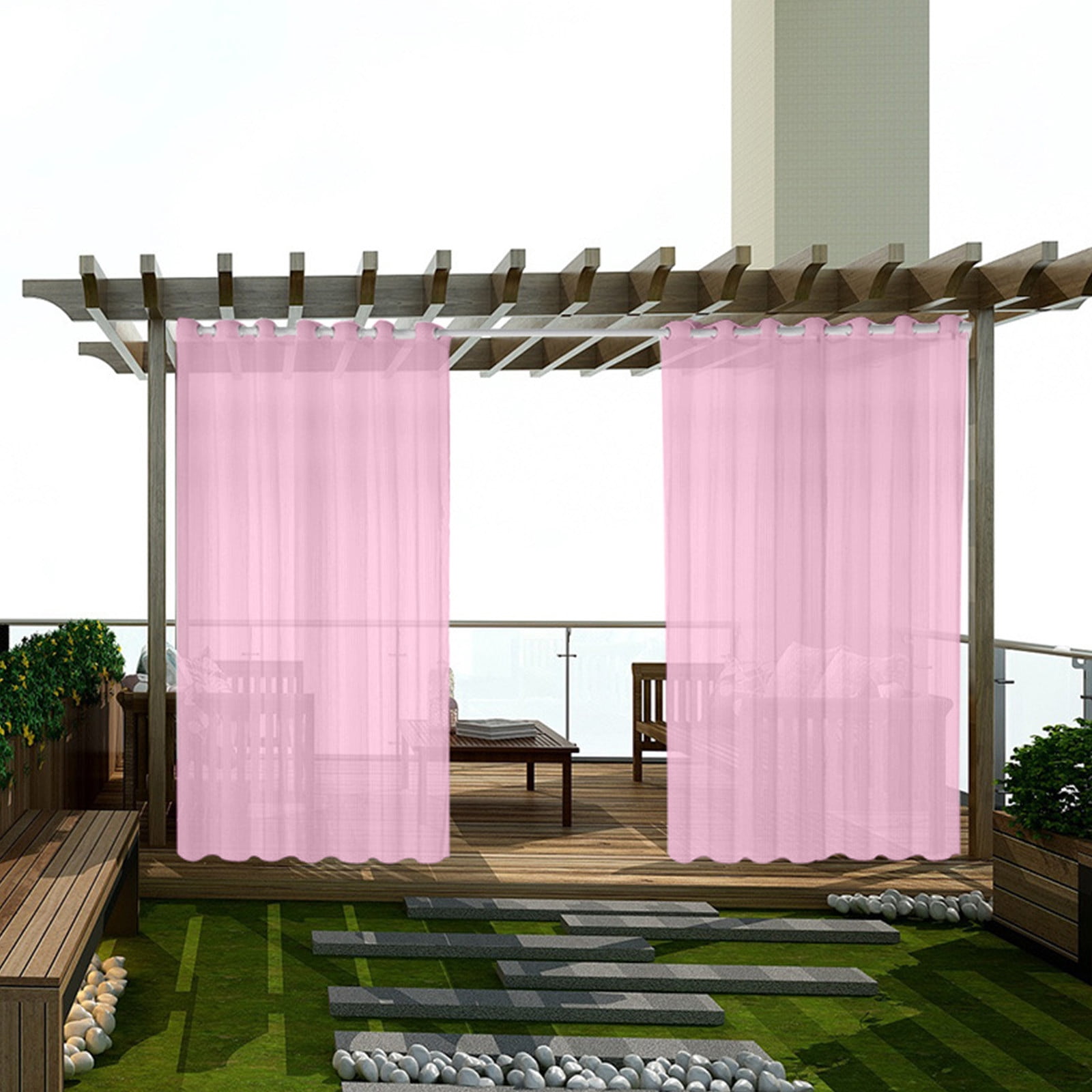 Xhegex Outdoor Curtains Waterproof Windproof Weatherproof Curtain for Patio, Cabana, Porch, Pergola and Gazebo, Grommet Top and Tab Bottom Drape, 1Panel, 52x72 inch, Pink
