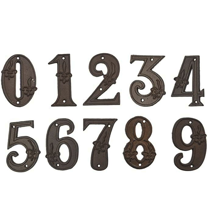 Rustic BROWN Cast Iron Metal House Numbers Street Address 4 INCH Phone #'s 6