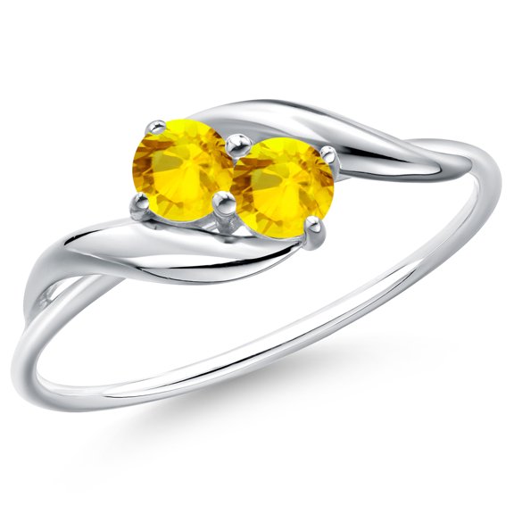 Gem Stone King 10K White Gold Round Yellow Sapphire Ring for Women (0.32 Cttw, Round 3.5MM, Gemstone September Birthstone, Size 5)