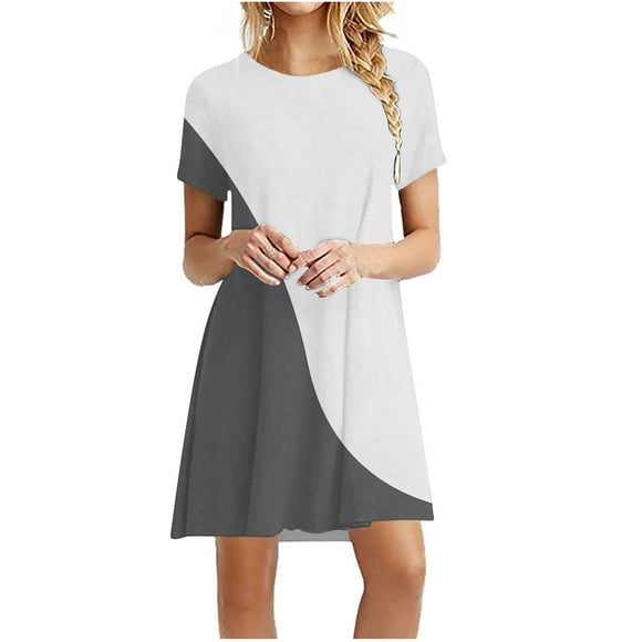 Womens T Shirt Dress Plus Size Pullover Summer Casual Mini Dress Solid Color Stitching Lounge Dailywear Dress