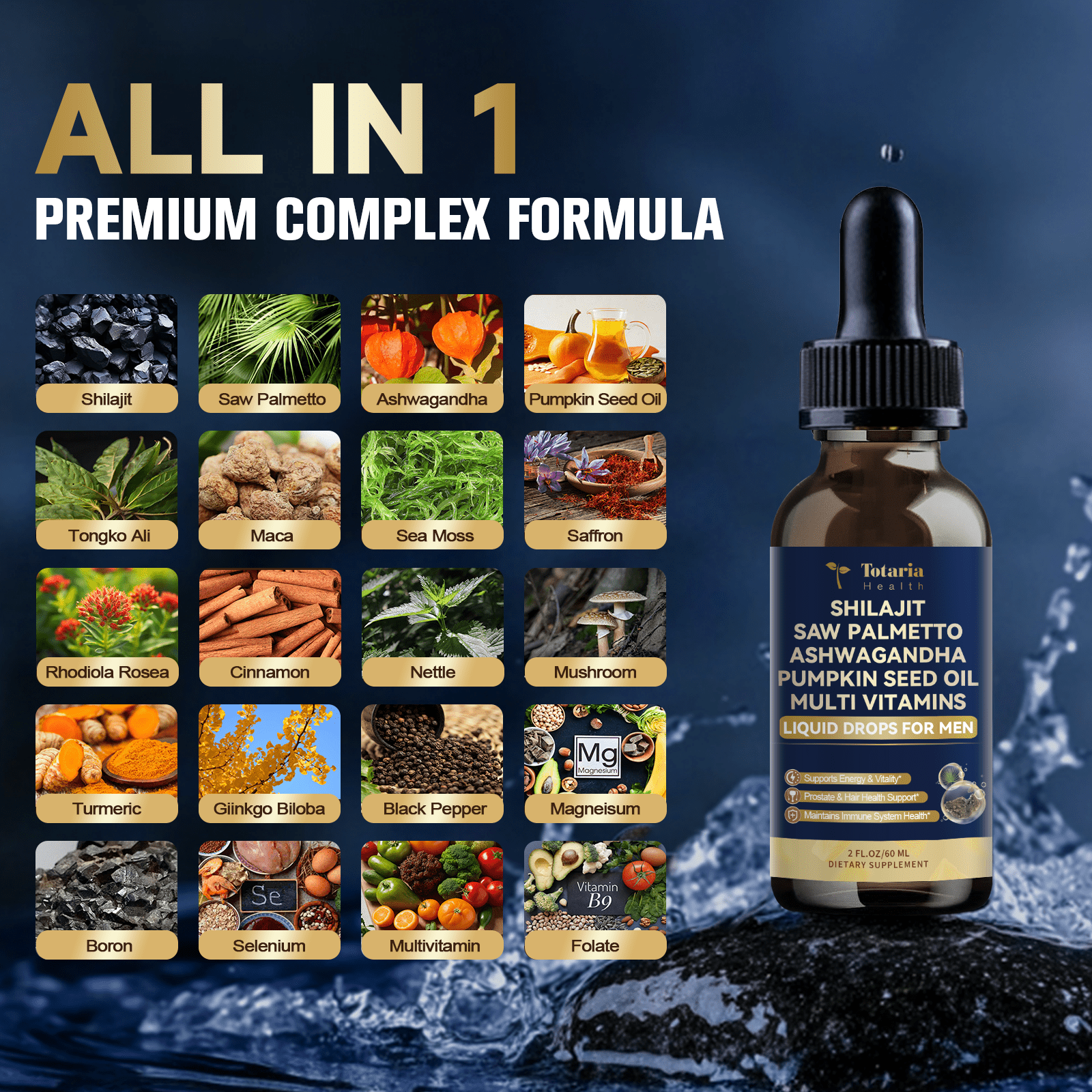 Totaria Shilajit Liquid Drops for Men, 30:1 Concentrated Blend, Supports Prostate Health, Energy & Immune Function, Pineapple Flavor, 4 Fl Oz, 2 Bottles