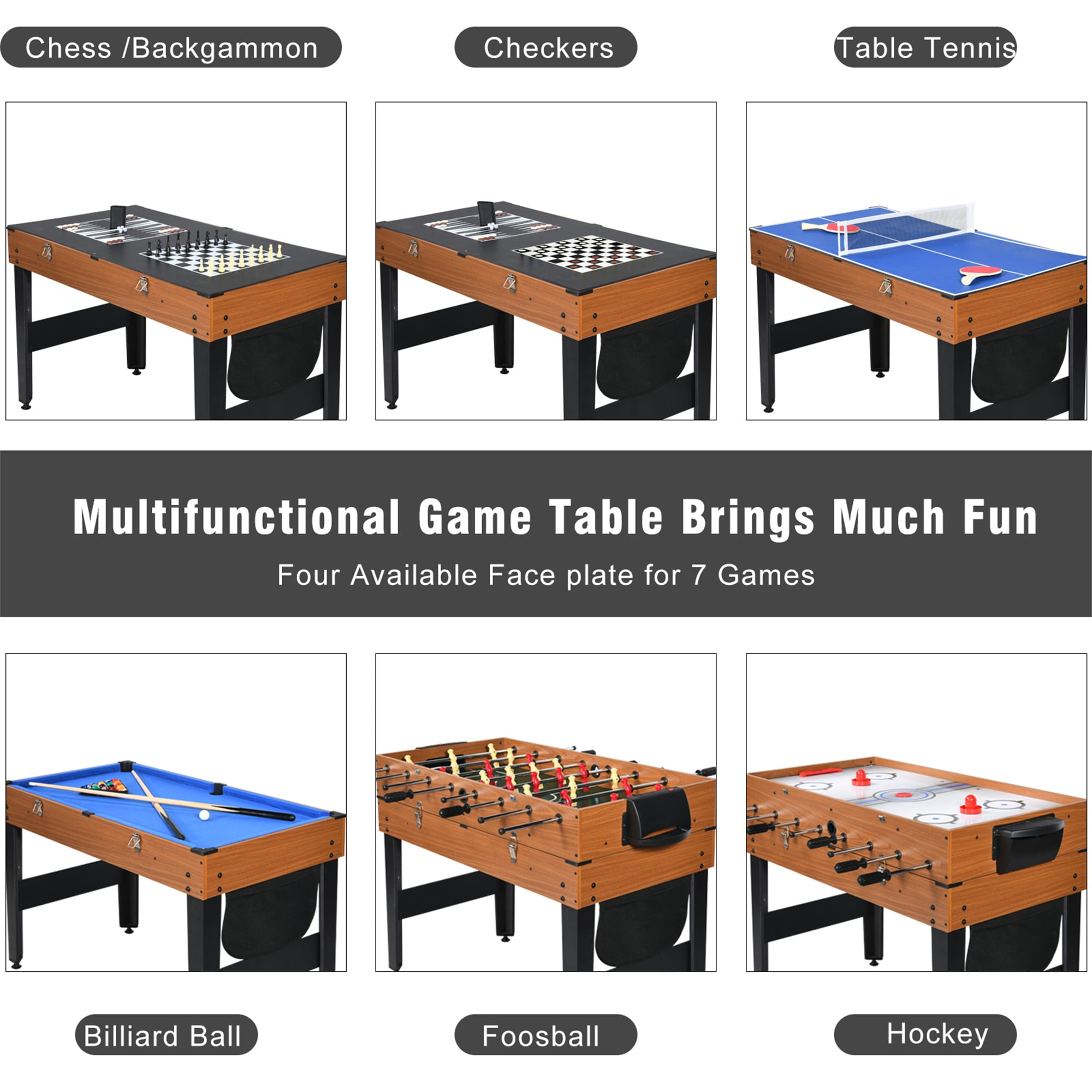 RayChee 7-in-1 Multi-Game Table,  Combo Game Table w/ Air Hockey, Billiards, Foosball, Ping Pong, Shuffleboard, Chess and Backgammon