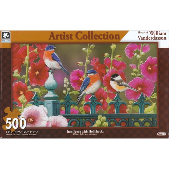 Iron Fence with Hollyhocks 500 Piece Puzzle
