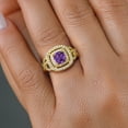 thumbnail image 4 of Gem Stone King 18K Yellow Gold Plated Silver Purple Amethyst and White Moissanite Ring for Women (1.88 Cttw, Gemstone Birthstone, Cushion Cut 6MM, Size 9), 4 of 4