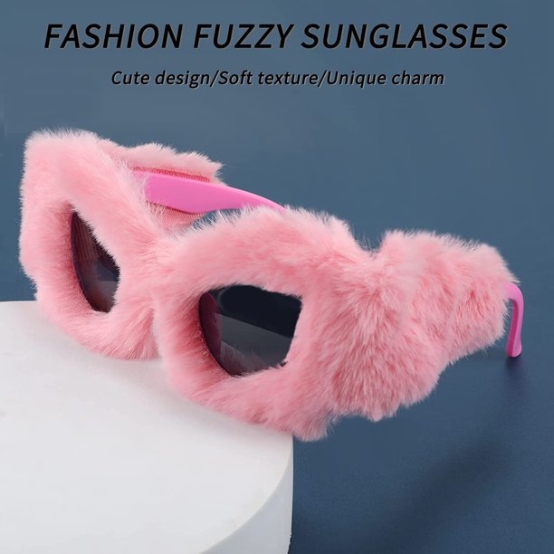 FEISEDY Women Plush Fuzzy Cat Eye Sunglasses Punk Soft  display picture 2